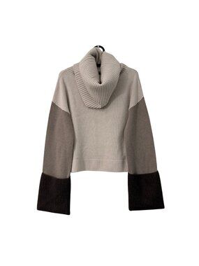 NAADAM Wool Cashmere Tricolor Colorblock Cuffed Turtleneck Sweater Womens Small